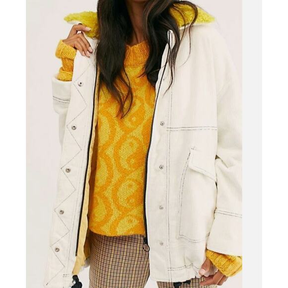 We the Free Anthropologie Women's Lust for Life Corduroy Oversized Jacket Ivory - Picture 1 of 16